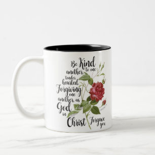 Vintage Rose flower illustrated with bible verse Two-Tone Coffee Mug
