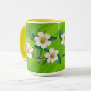 Vintage Rose Flowers Yellow Green Mug Cup