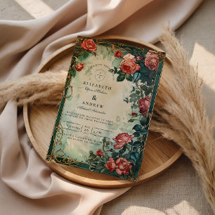 Vintage Rose Frame Botanical Wedding Invitation