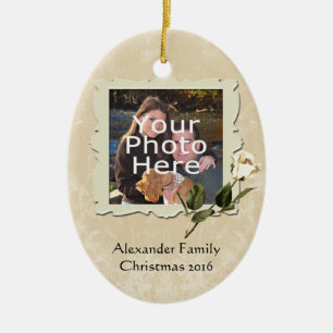 Vintage Rose Frame Photo Christmas Ornament