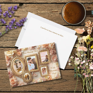 Vintage Rose Frames with Soft Gold Floral Glow Holiday Card