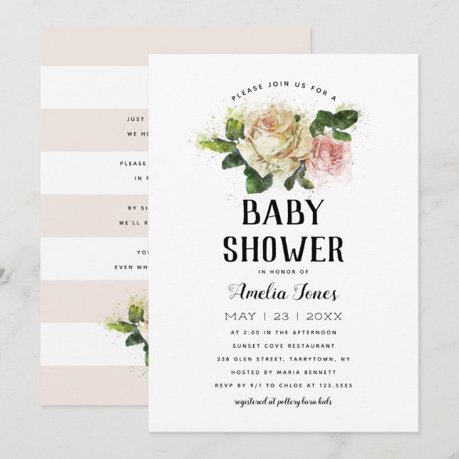 Vintage Rose Garden Baby Shower Invitation (Front/Back)