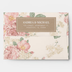 Vintage Rose Garden   Kraft Pink Floral Wedding Envelope