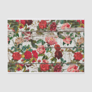 Vintage Rose Garden on Wooden Wall- Vertical Tissue Paper