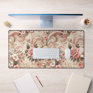 Vintage Rose Garden Scrollwork  Desk Mat