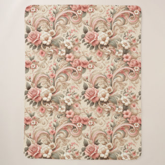 Vintage Rose Garden Scrollwork Sherpa Blanket