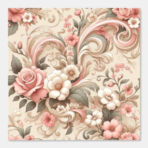 Vintage Rose Garden Scrollwork Wallpaper