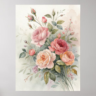 Vintage Rose Garden Wall Art Soft Pink.