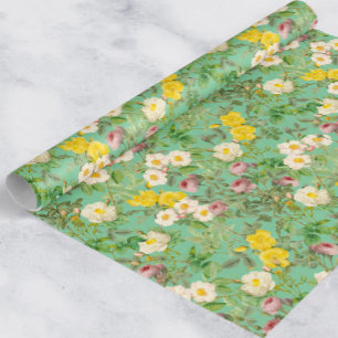 Vintage Rose Garden Wrapping Paper in Mint Green