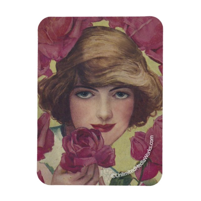 Vintage Rose Girl Magnet (Vertical)