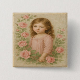 Vintage Rose Girl Portrait 15 Cm Square Badge