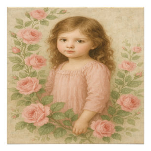 Vintage Rose Girl Portrait  Photo Print