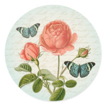 Vintage rose girly sticker w/ butterflies