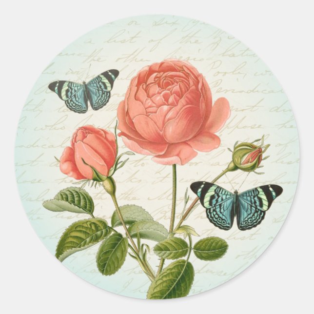 Vintage rose girly sticker w/ butterflies (Front)