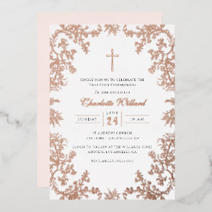 Vintage Rose Gold Cross Girls First Communion