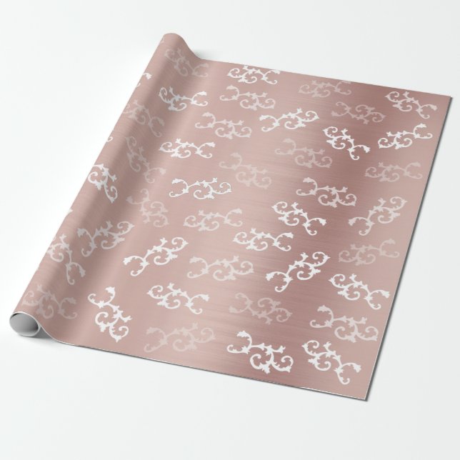 Vintage Rose Gold Damask Pattern  Wrapping Paper (Unrolled)