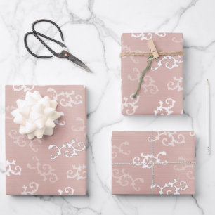 Vintage Rose Gold Damask Pattern Wrapping Paper Sheet