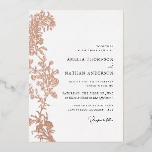 Vintage Rose Gold Floral Wedding Foil Invitation