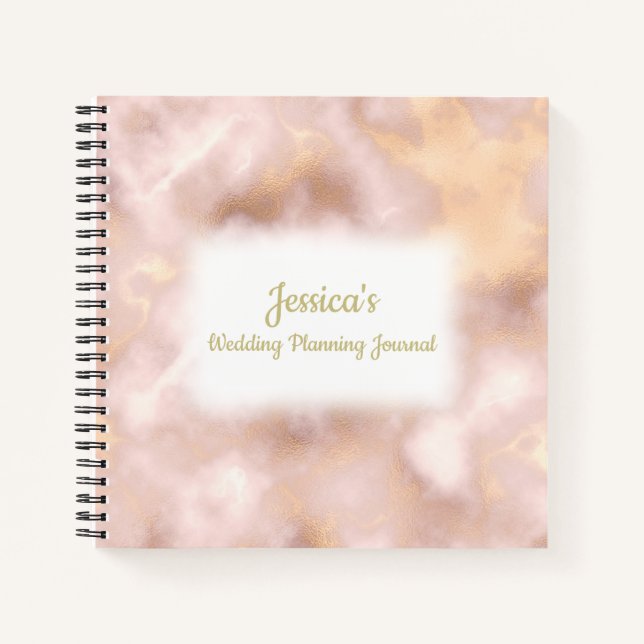 Vintage Rose Gold Marble Wedding Planner Notebook (Front)