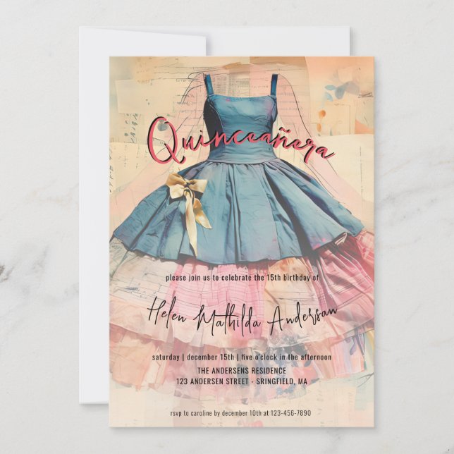 Vintage Rose Gold Princess Dress Photo Quinceanera Invitation (Front)