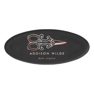 Vintage Rose Gold Scissors Hair Stylist Business Name Tag