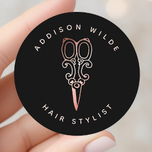 Vintage Rose Gold Scissors Hair Stylist Logo Classic Round Sticker