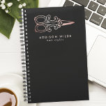 Vintage Rose Gold Scissors Hair Stylist Logo Planner<br><div class="desc">Showcase your professional style with this vintage rose gold scissors hair stylist logo planner. Perfect for hairstylists, this planner combines a chic vintage design with practical functionality. The elegant rose gold scissors logo adds a touch of sophistication to your daily organisation. Personalise it with your name for a unique and...</div>