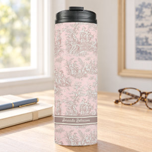 Vintage rose gold toile de jouy printed thermal tumbler