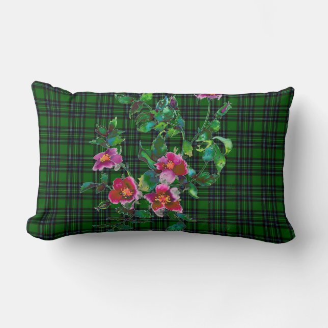 Vintage Rose - green plaid Lumbar Cushion (Front)