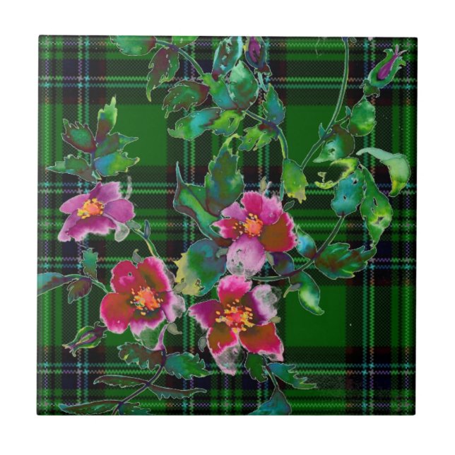Vintage Rose green plaid Tile (Front)