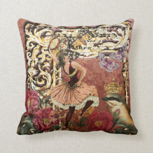 Vintage Rose Gypsy Dancer French Collage Cushion