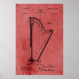 Vintage Rose Harp Patent Poster