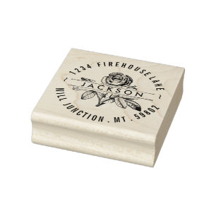Vintage Rose In Circle Return Address Stamp
