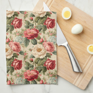 Vintage Rose Junk Journal Page Tea Towel