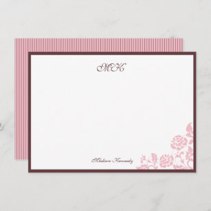 Vintage Rose Lace Pink Stripe Script Personalised Card