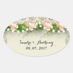 Vintage Rose & Lace Wedding Invitation Sticker