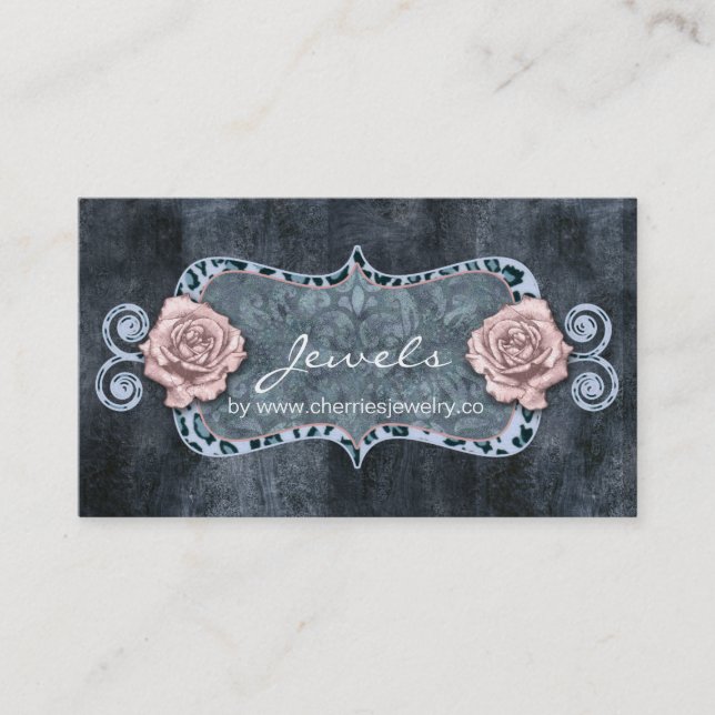 Vintage Rose Leopard Monogram frame Business Card (Front)