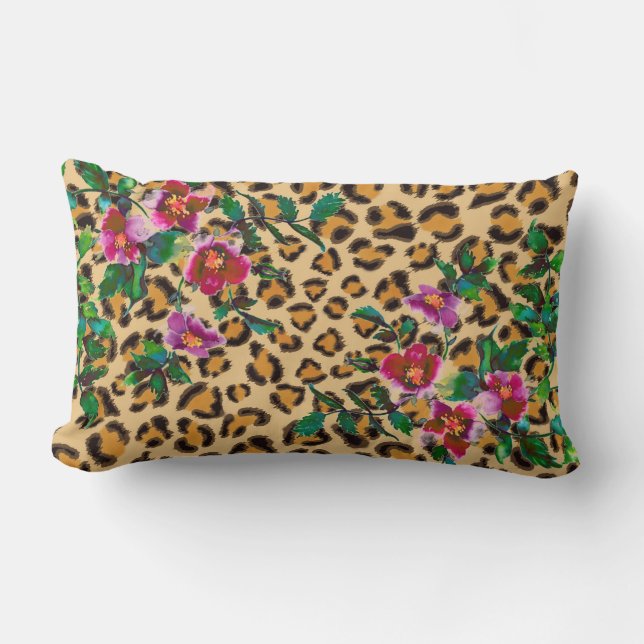 Vintage Rose - leopard print Lumbar Cushion (Front)