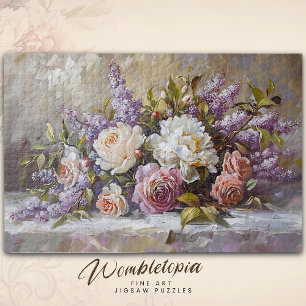 Vintage Rose & Lilac Bouquet Floral Fine Art Jigsaw Puzzle