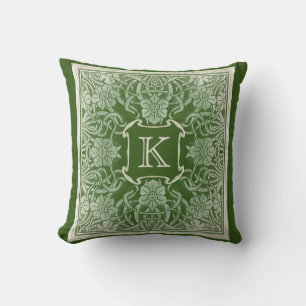 Vintage Rose Monogram Cushion In Emerald