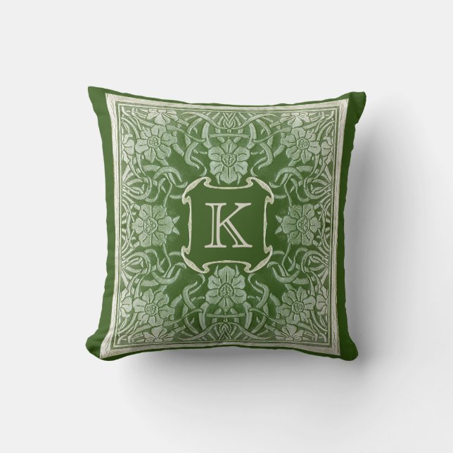 Vintage Rose Monogram Cushion In Emerald (Front)