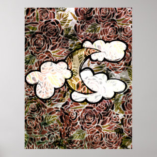 Vintage Rose Moon Abstract Roses Moonchild Pattern Poster