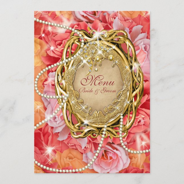 Vintage rose n pearls wedding menu (Front)