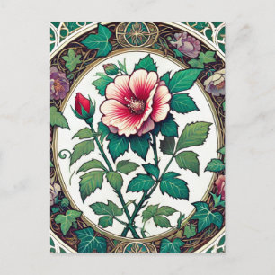 Vintage Rose of Sharon Illustration Botanical      Postcard