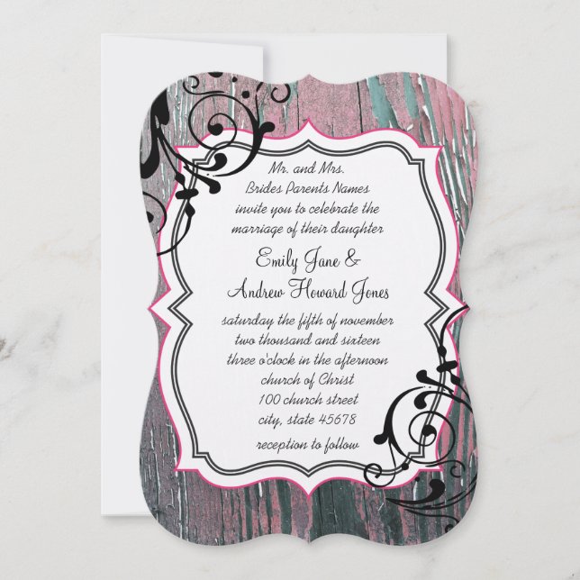 Vintage Rose Old Barn Wood Swirl Wedding Invitation (Front)