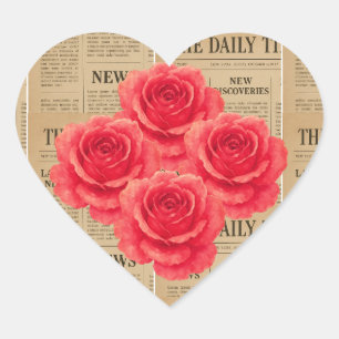 Vintage Rose on Antique Paper Heart Sticker
