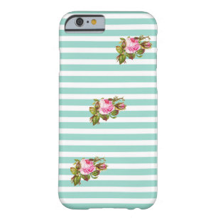 Vintage Rose On Mint Green Stripes Barely There iPhone 6 Case
