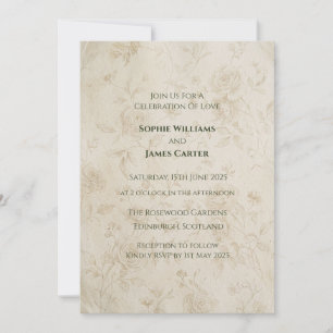 Vintage Rose Parchment Wedding Invitation
