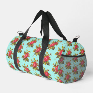 Vintage Rose Pattern and Aqua Blue Bridal Wedding Duffle Bag