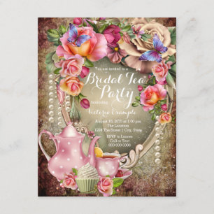 Vintage Rose Pearl Bridal Tea Party Invitation